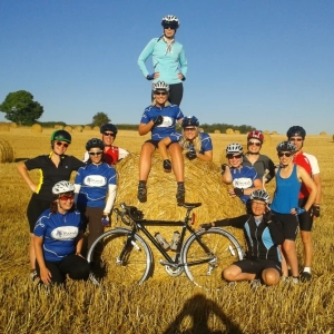 group of cyclists on a cycling holiday in Europe in the sunshine while on a cycling holidays organised by tour operator European Cycling Tours