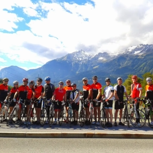 Group of cyclists in the Alps cycling from Munich to Venice with cycling holiday organiser European Cycling Tours, London