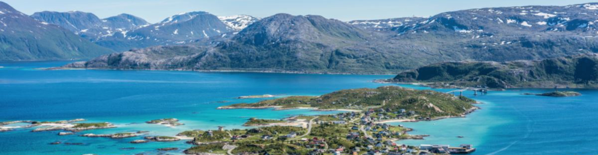 View of islands on the Norwegian coast while on the Norway Atlantic coast ride high up in the Arctic circle