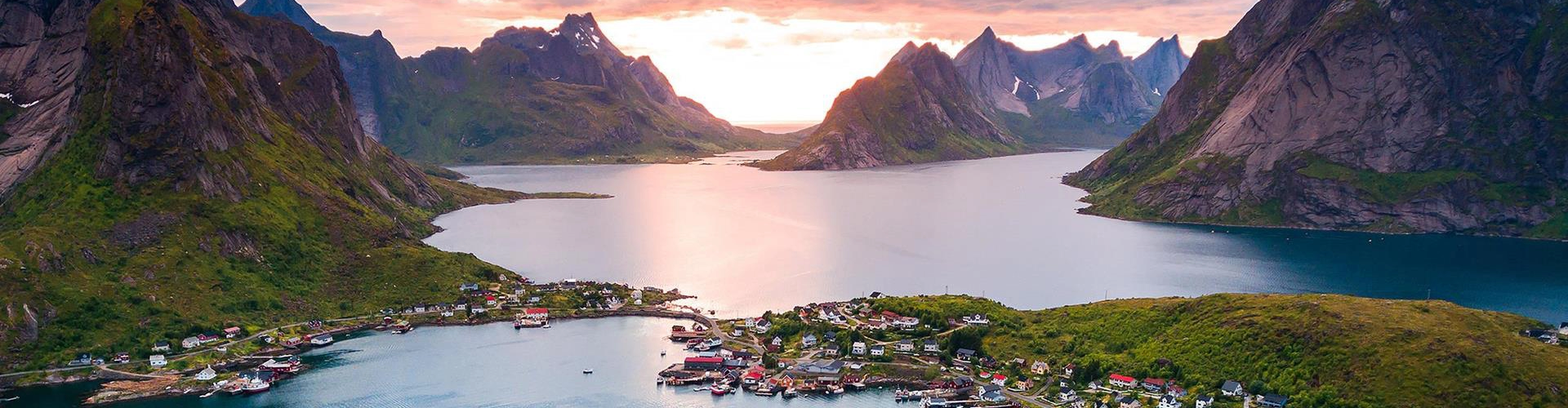 One of the many beautiful views of a fjord in Norway on the Norway Atlantic coast ride high up in the Arctic circle.