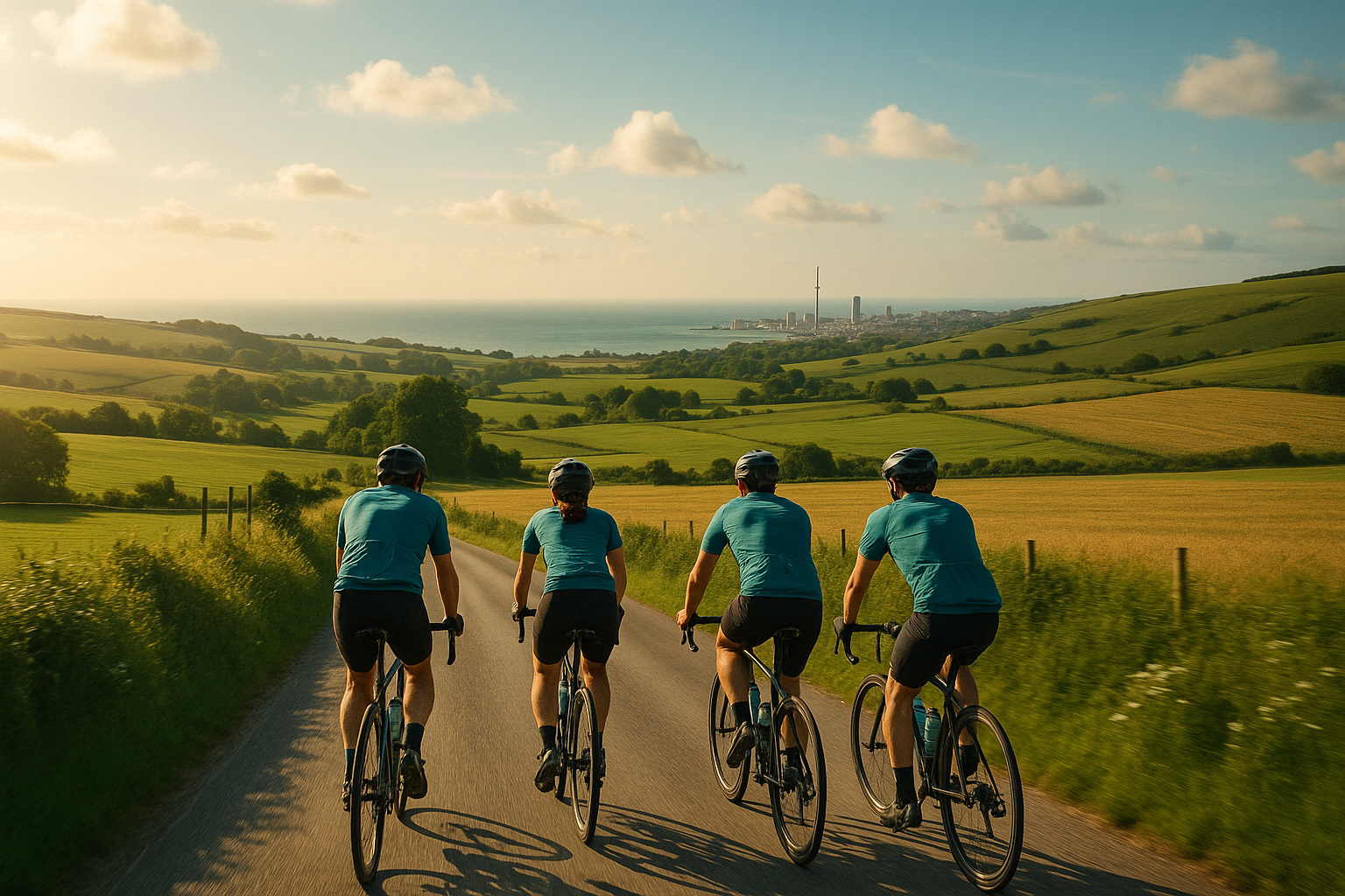 Ai image of cyclists enjoying a corporate cycling event organized by uk cycling events company european cycling tours
