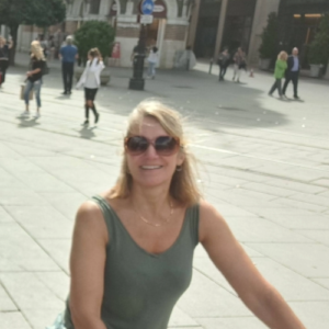 Clare, the Director of European Cycling Tours, on location during a professional guided cycling holiday