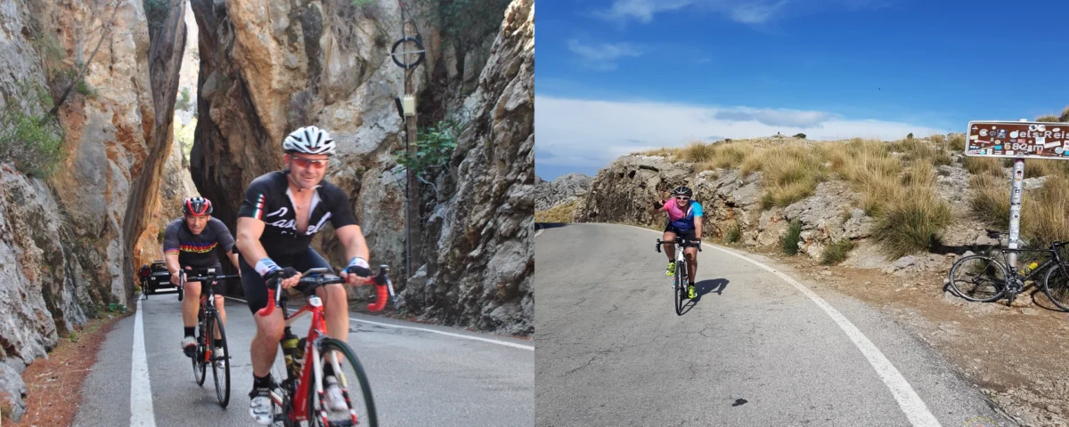 Group of cyclists climbing sa calobra on a supported majorca cycling holiday