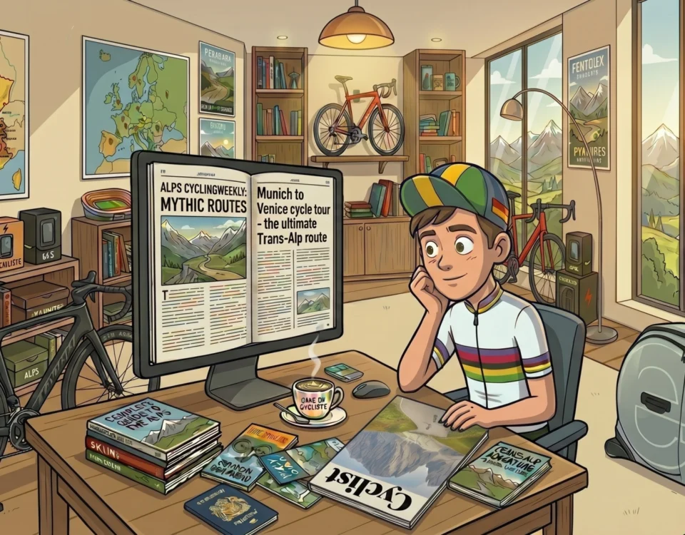 A cyclist researching the european alps in continental europe featuring majestic mountain passes for guided trans alp cycling to build confident anticipation for their upcoming holiday discover our expertly planned itineraries